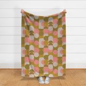 (L) Bauhaus Pier - Abstract Retro 60s 70s Geometric Circles and Squares - Pink Olive and Cream