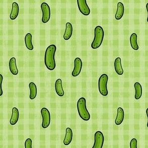 Dark Green Pickles on Bright Green and White Plaid
