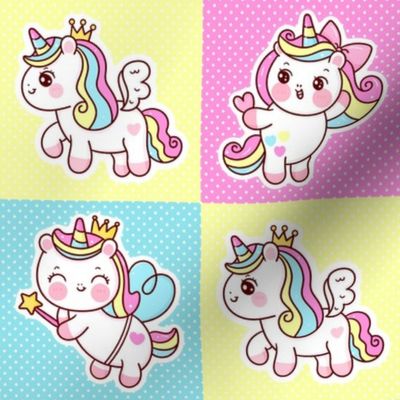 Baby Unicorns 4x4 Patchwork Panels for Peel and Stick Wallpaper Swatch Stickers Patches Cheater Quilts Pastel Polkadots