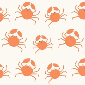 Coastal Crab Crawl: Whimsical Hand-Drawn Repeat Pattern on Cream Eggshell Background BIG SCALE
