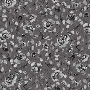 medium - Gray roses floral daze - black and white flowers on dark gull gray