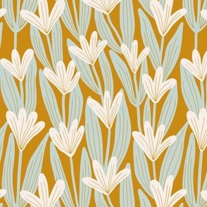 Minimalist magnolias - Mustard and mint green - Small scale