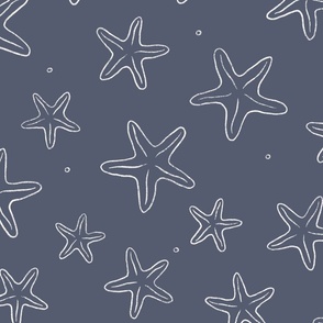 Seaside Serenity: Hand-Drawn Starfish Repeat Pattern in Navy Blue and White BIG SCALE