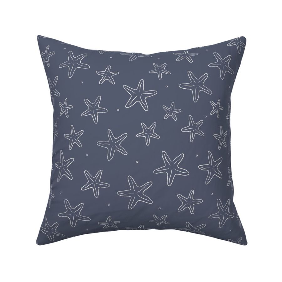 Seaside Serenity: Hand-Drawn Starfish Repeat Pattern in Navy Blue and White SMALL SCALE