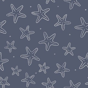 Seaside Serenity: Hand-Drawn Starfish Repeat Pattern in Navy Blue and White SMALL SCALE