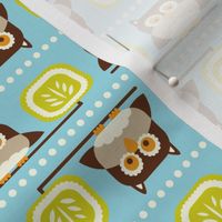 Owl Town - Whimsical Birds Aqua Blue