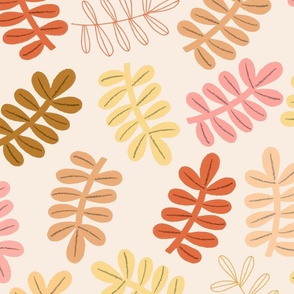 LARGE Hand-drawn MINIMALIST leaves in warm colours 