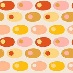 Hand-drawn WARM abstract oval shapes with dots inside