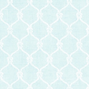 Nautical Netting on Mist Blue  Linen Textured Background, Medium  Scale Design