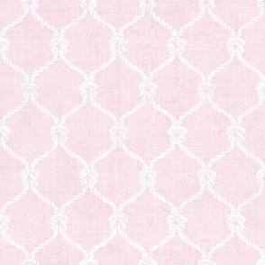 Nautical Netting on Pink  Linen Textured Background, Medium Scale Design