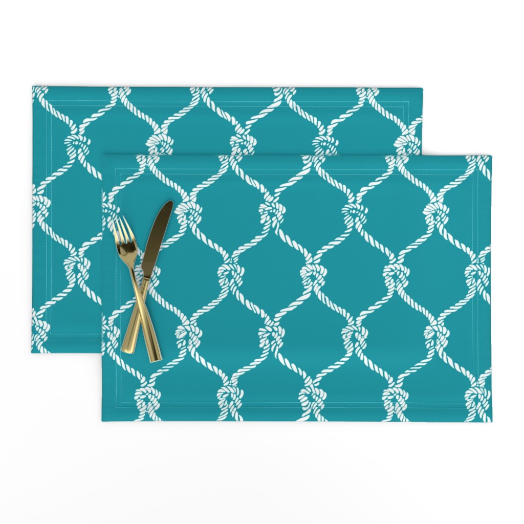 Nautical Netting on Teal Background, Medium  Scale Design