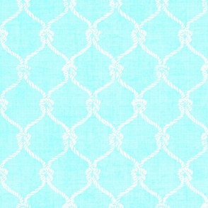 Nautical Netting on Coastal Blue  Linen Textured Background, Medium Scale Design