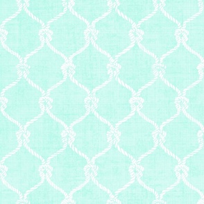 Nautical Netting on Mint  Linen Textured Background, Medium Scale Design