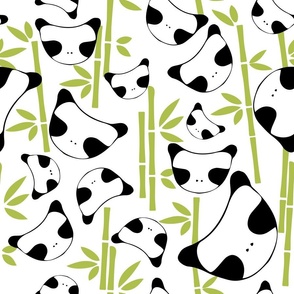 Cute pandas with bamboo branches