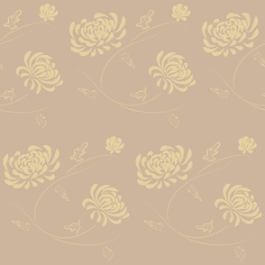 Chrysanthemum Beige Floral pattern: Warm Minimalist Decor on Sandy Background watercolor-style