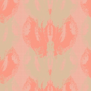 Large block print abstract wings in soft tan, pink and coral.