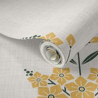 L // Warm Minimalist Floral pattern Linen textured in Egg Shell White