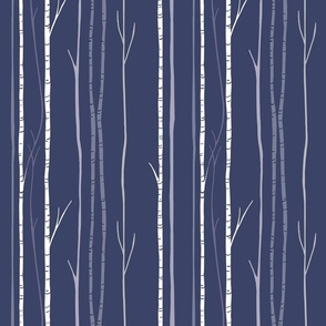 Quiet Birches in Deep Blue