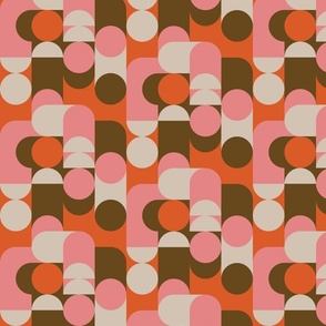 (S) Bauhaus Pier - Abstract Retro 60s 70s Geometric Circles and Squares - Pink Orange Brown and Cream