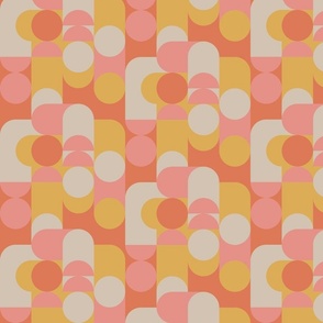 (S) Bauhaus Pier - Abstract Retro 60s 70s Geometric Circles and Squares - Pink Orange Yellow and Cream