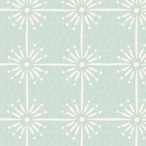 Minimalist Sunburst (small), ivory on mint green with texture