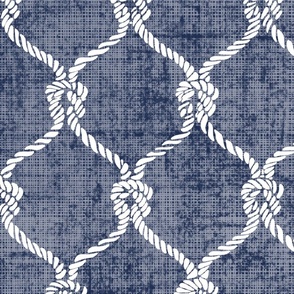 Nautical Netting on Navy Blue  Linen Textured Background, Large Scale Design