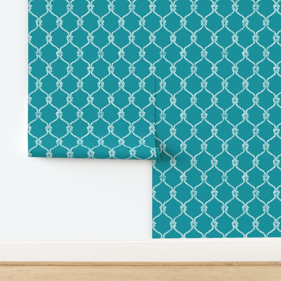 Nautical Netting on Teal  Background, Large Scale Design