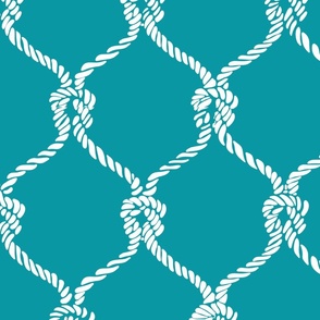 Nautical Netting on Teal  Background, Large Scale Design