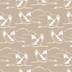 Soaring Swans in Light Brown for Wallpaper - 12" Fabric