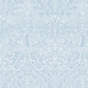 Birds and Flowers Paradise in baby sky blue periwinkle