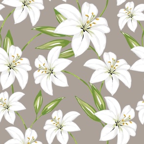 White Lily on Taupe - XL