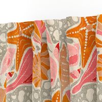 Just Beachy- Seashells Starfish on Sand with Sea Foam- Beach Combers Delight- Orange Pink- Large Scale