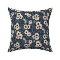 Midnight Anemone Garden // Small Scale // Navy Blue Country Garden Floral Pattern