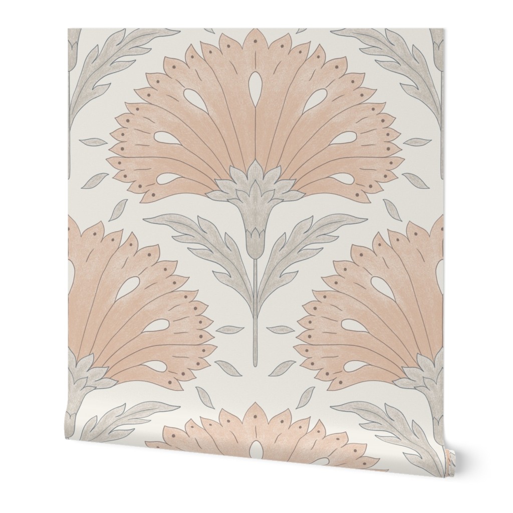(L) Art deco carnation- peach and gray - large scale