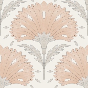 (L) Art deco carnation- peach and gray - large scale