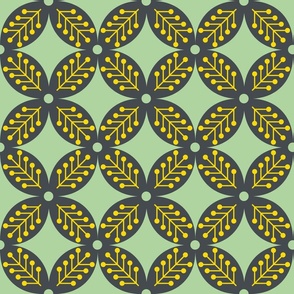 Leaves flowers geometric - gray, yellow and  green