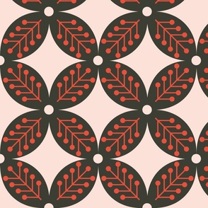 Leaves flowers geometric - black, red and pink