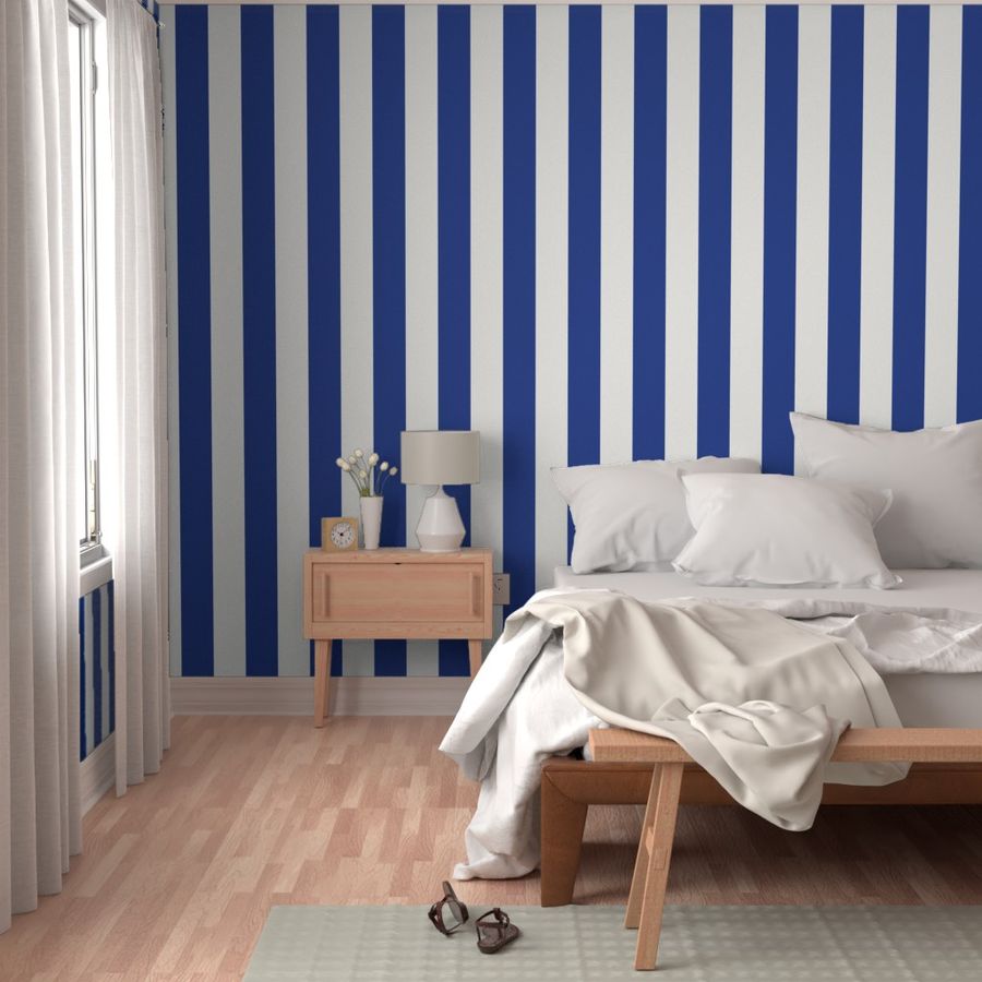 Cabana summer stripes cobalt blue and white - large scale