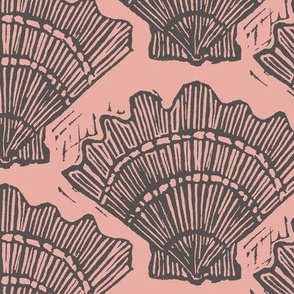 Blockprinted Shells - scallops in old pink