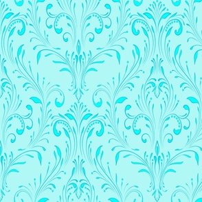 Elegant leafy nouveau swirls: aqua blue, large-scale