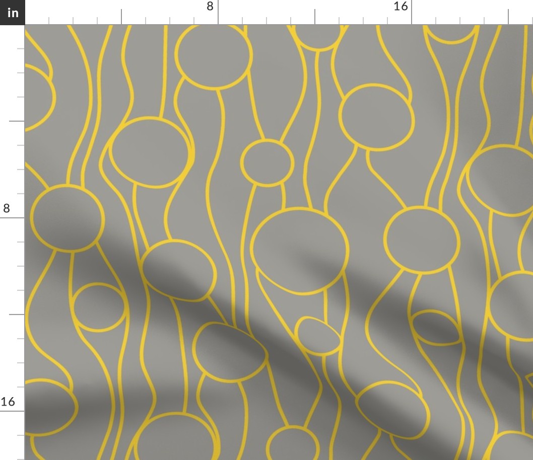 Warm minimalist Yellow line and Circles on Dark Grey