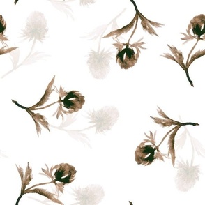 12in Neutral Earthy Tones Watercolor Thistle Wildflowers