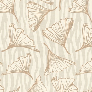 Zebra Gingko - Large -  Light Neutral - Linen Texture, brown, tan, cream, grey