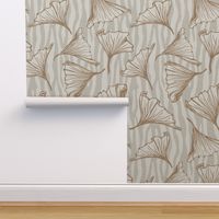 Zebra Gingko - Large -  Mid- Neutral - Linen Texture, brown, tan, cream