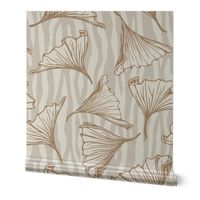 Zebra Gingko - Large -  Mid- Neutral - Linen Texture, brown, tan, cream