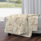 Zebra Gingko - Large -  Mid- Neutral - Linen Texture, brown, tan, cream