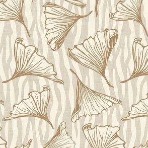 Zebra Gingko - Large -  Mid- Neutral - Linen Texture, brown, tan, cream