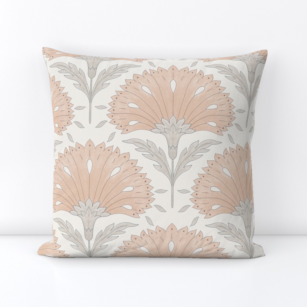 (M) Art deco carnation- peach and gray - medium scale