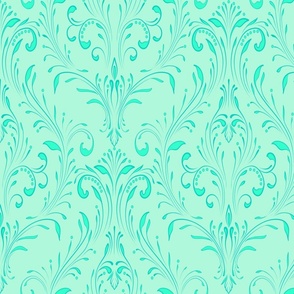 Elegant leafy nouveau swirls: turquoise mint, large-scale