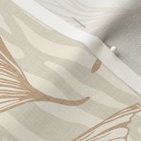 Zebra Gingko - Medium - Light Neutral - Linen Texture, Beige, Warm Neutral